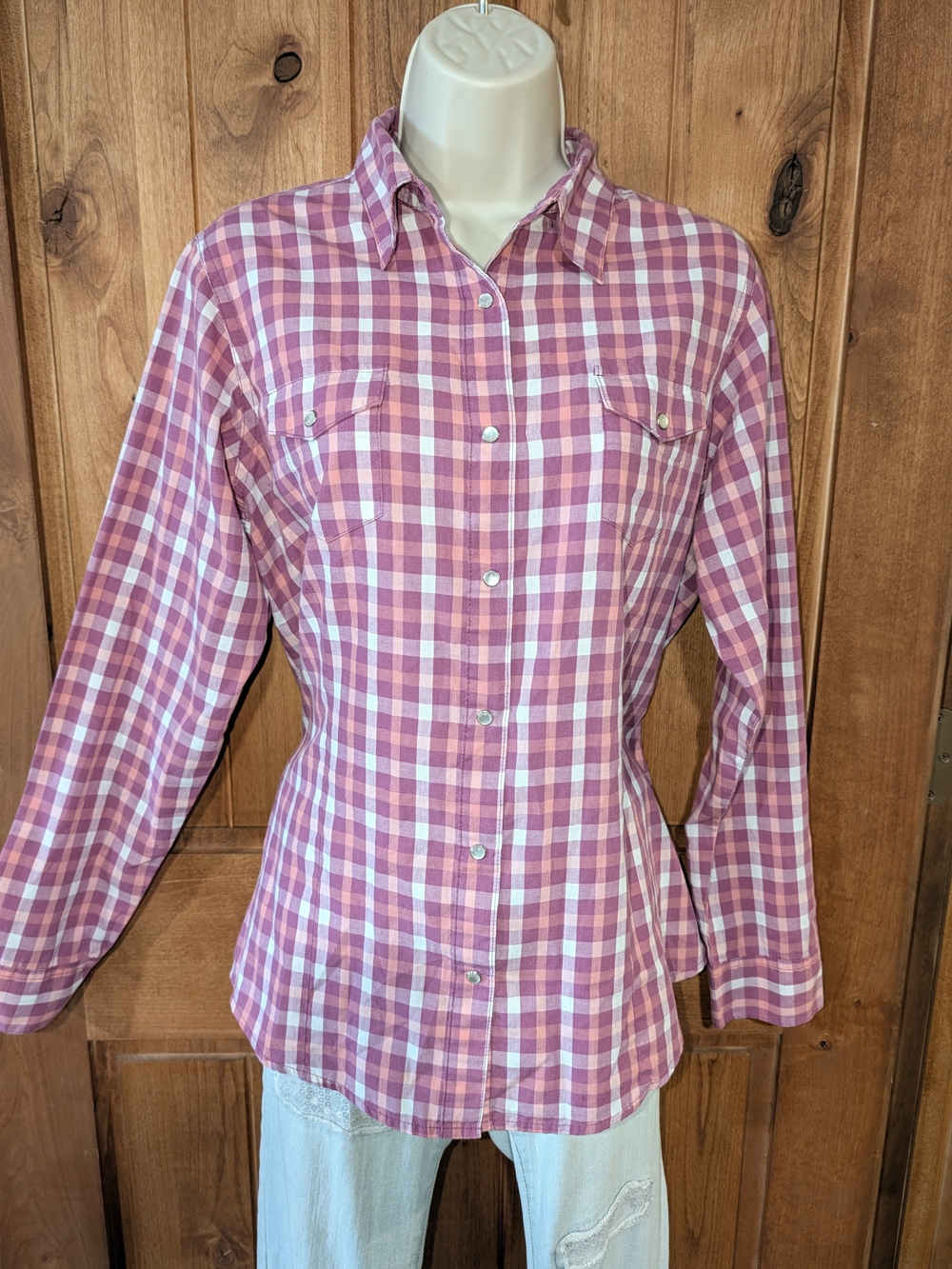 Wrangler Pink and White Plaid Button-Down Shirt
